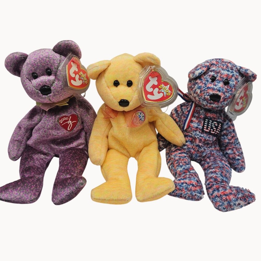 VTG 2000s Y2K Retro Toys TY Beanie‎ Baby Set 3PC Teddy Bear Plush w/ Ear Tags!!
